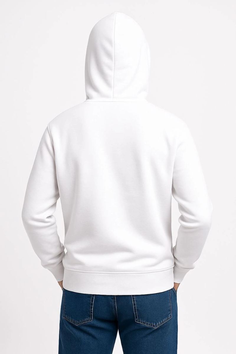 Erkek 3 İplik Pamuklu Kapüşonlu Kanguru Cepli SweatShirt hoodie - Beyaz