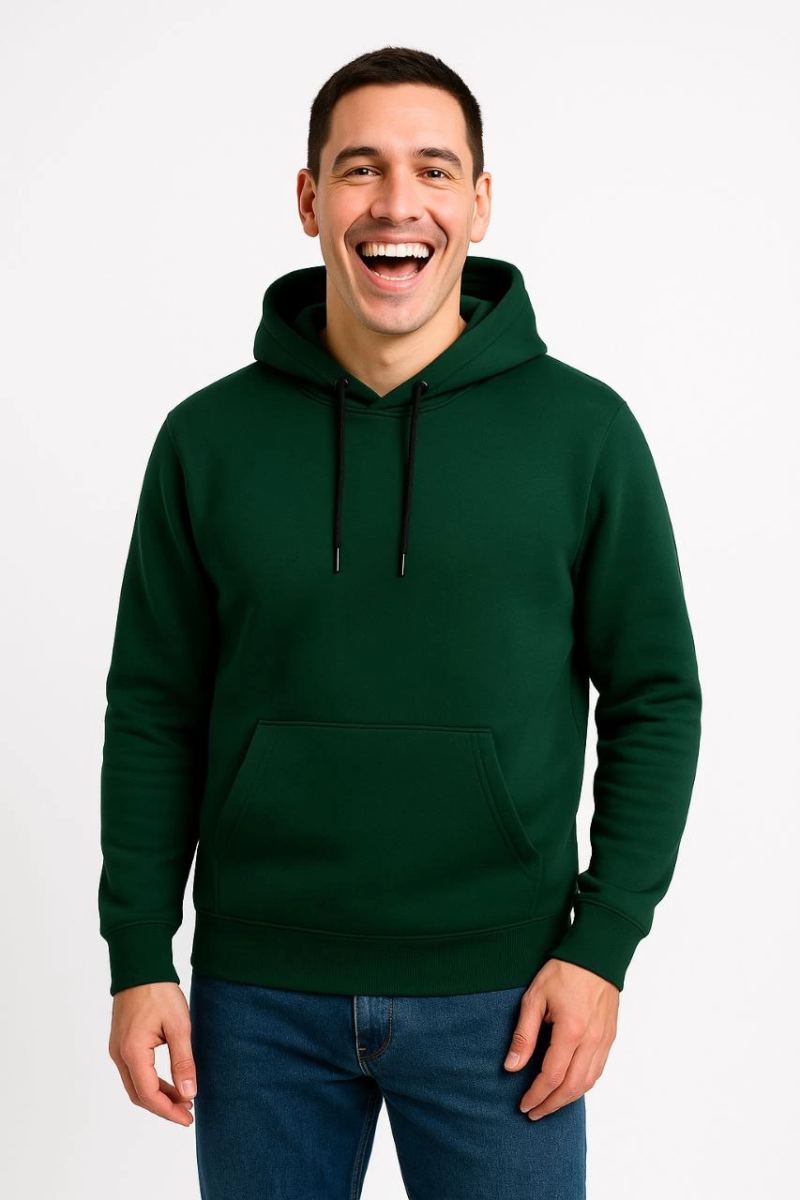 Erkek 3 İplik Pamuklu Kapüşonlu Kanguru Cepli SweatShirt hoodie - Haki