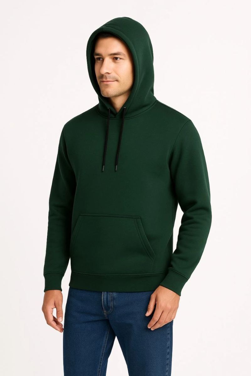Erkek 3 İplik Pamuklu Kapüşonlu Kanguru Cepli SweatShirt hoodie - Haki