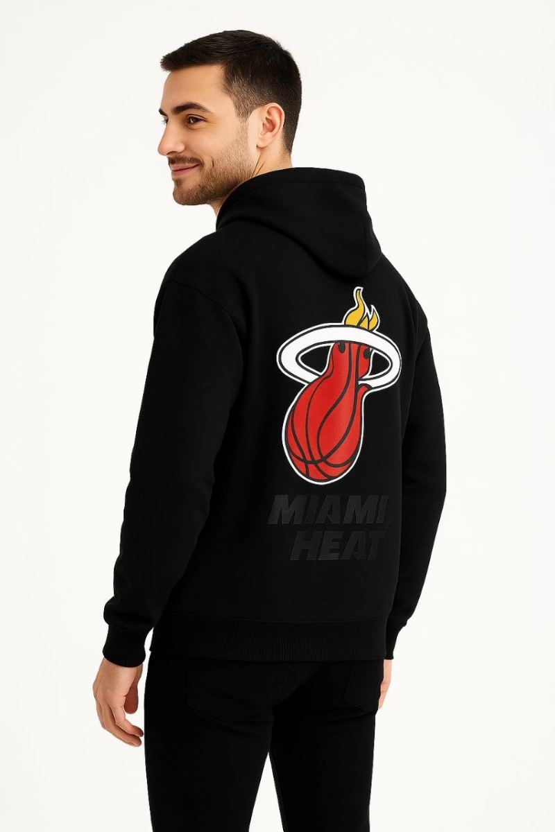 Erkek Kapüşonlu Kanguru Cepli Sweatshirt 3 İplik Pamuklu Baskılı Hoodie - Siyah
