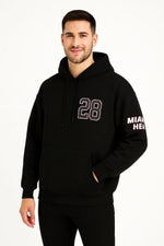 Erkek Kapüşonlu Kanguru Cepli Sweatshirt 3 İplik Pamuklu Baskılı Hoodie - Siyah