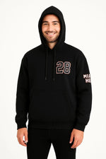 Erkek Kapüşonlu Kanguru Cepli Sweatshirt 3 İplik Pamuklu Baskılı Hoodie - Siyah