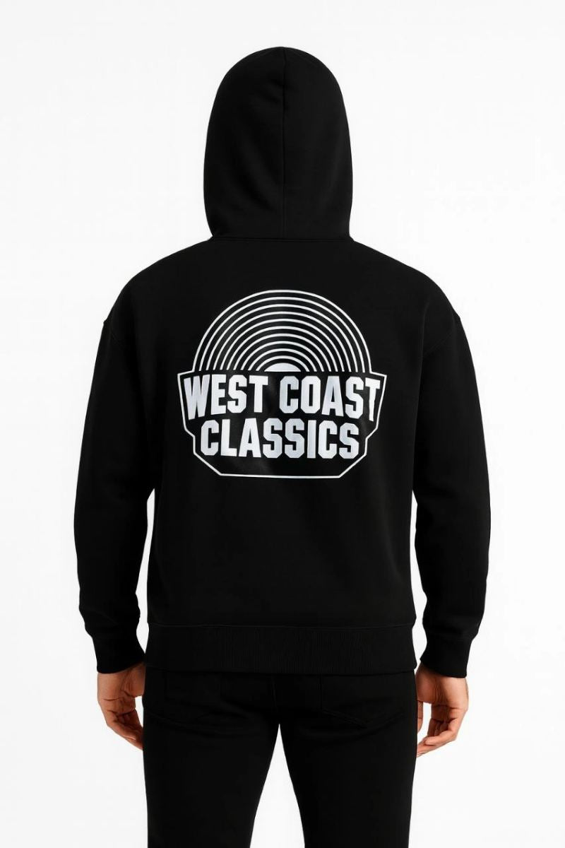 Erkek Kapüşonlu Kanguru Cepli Sweatshirt 3 İplik Pamuklu Baskılı Hoodie -  Siyah