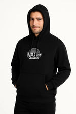 Erkek Kapüşonlu Kanguru Cepli Sweatshirt 3 İplik Pamuklu Baskılı Hoodie -  Siyah