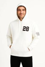 Erkek Kapüşonlu Kanguru Cepli Sweatshirt 3 İplik Pamuklu Baskılı Hoodie - Beyaz