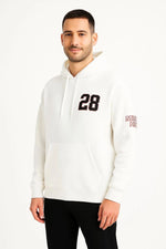 Erkek Kapüşonlu Kanguru Cepli Sweatshirt 3 İplik Pamuklu Baskılı Hoodie - Beyaz