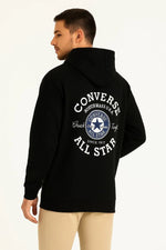 Erkek Kapüşonlu Kanguru Cepli Sweatshirt 3 İplik Pamuklu Baskılı Hoodie - Siyah
