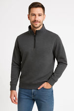 Erkek Dik Yaka Yarım Fermuarlı 3 İplik Pamuklu Sweatshirt -  Antrasit