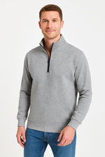 Erkek Dik Yaka Yarım Fermuarlı 3 İplik Pamuklu Sweatshirt - Gri