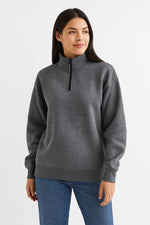 Kadın 3 İplik Pamuklu Dık Yaka Yarım Fermuarlı SweatShirt - Antrasit