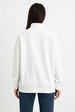 Kadın 3 İplik Pamuklu Dık Yaka Yarım Fermuarlı SweatShirt - Beyaz