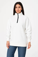 Kadın 3 İplik Pamuklu Dık Yaka Yarım Fermuarlı SweatShirt - Beyaz