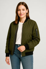 KADIN Bomber Mont Cepli Kapitone Astarlı Kolu Fermuarlı Su İtici Ceket - Haki