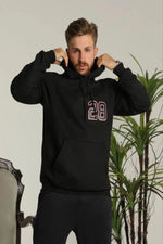 Erkek 3 İplik Pamuklu Kapüşonlu Baskılı Cepli Oversize Sweatshirt Hoodie - Siyah