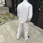 Erkek Kadife Oversize Takım Gömlek Pantolon İkili Set - Gri
