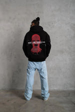 Erkek Kapüşonlu Kanguru Cepli Sweatshirt 3 İplik Pamuklu Baskılı Hoodie - Siyah