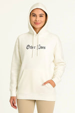 Kadın Oversize Kapüşonlu Kanguru Cepli Baskılı 3 İplik Pamuklu Sweatshirt Hoodie -   Beyaz