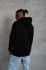 Erkek Kapüşonlu Kanguru Cepli Sweatshirt 3 İplik Pamuklu Baskılı Hoodie - Siyah