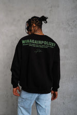 Erkek Oversize Sweatshirt Ön ve Sırt Baskılı 3 İplik Pamuklu - Siyah