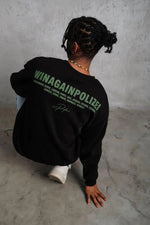 Erkek Oversize Sweatshirt Ön ve Sırt Baskılı 3 İplik Pamuklu - Siyah