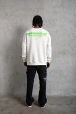 Erkek Oversize Sweatshirt Ön ve Sırt Baskılı 3 İplik Pamuklu - Beyaz