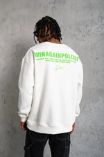 Erkek Oversize Sweatshirt Ön ve Sırt Baskılı 3 İplik Pamuklu - Beyaz