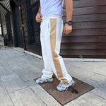 Erkek 3 İplik Pamukku Garnili Şeritli Cepli Eşofman Altı Pantolon - Beyaz