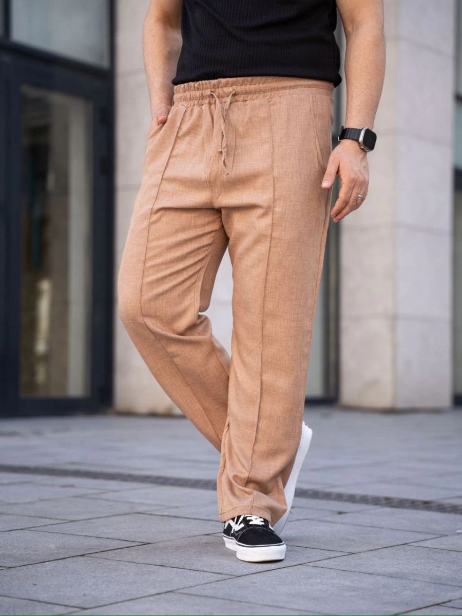 Erkek Keten Cepli Çıma Dikişli jogger Buggy Pantalon Rahat kalıp - Kahverengi