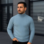 Erkek Tam Boğazlı Balıkçı Yaka Triko Kazak Kalın Fitilli - Bebek Mavisi