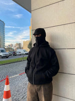Samuray Ninja Çift Kapşonlu ZIP Fermuarlı Kanguru Çepli Tam Fermuarlı Hoodie Swetshirt - Siyah