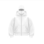 Samuray Ninja Çift Kapşonlu ZIP Fermuarlı Kanguru Cepli Tam Fermuarlı Hoodie Swetshirt - Beyaz
