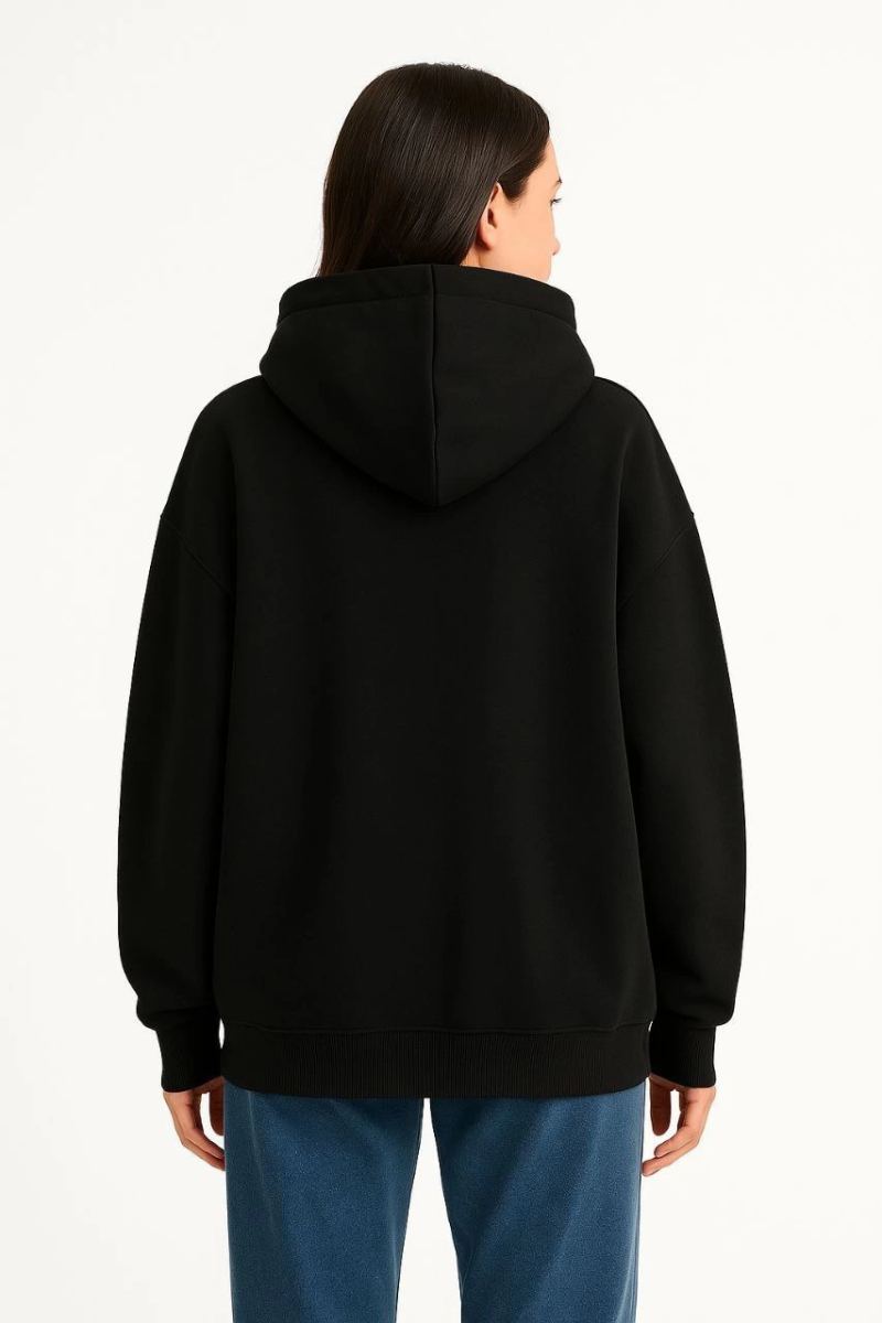 Kadın Samuray Ninja Çift Kapüşonlu Maske Detaylı 3 İplik Hoodie - Siyah