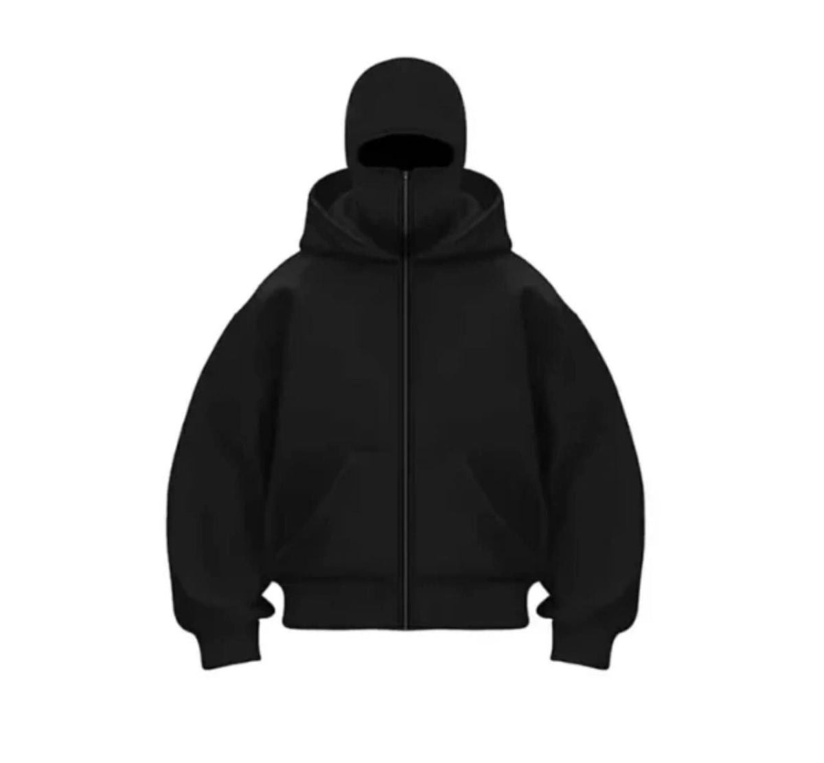 Kadın Samuray Ninja Çift Kapüşonlu Maske Detaylı 3 İplik Hoodie - Siyah