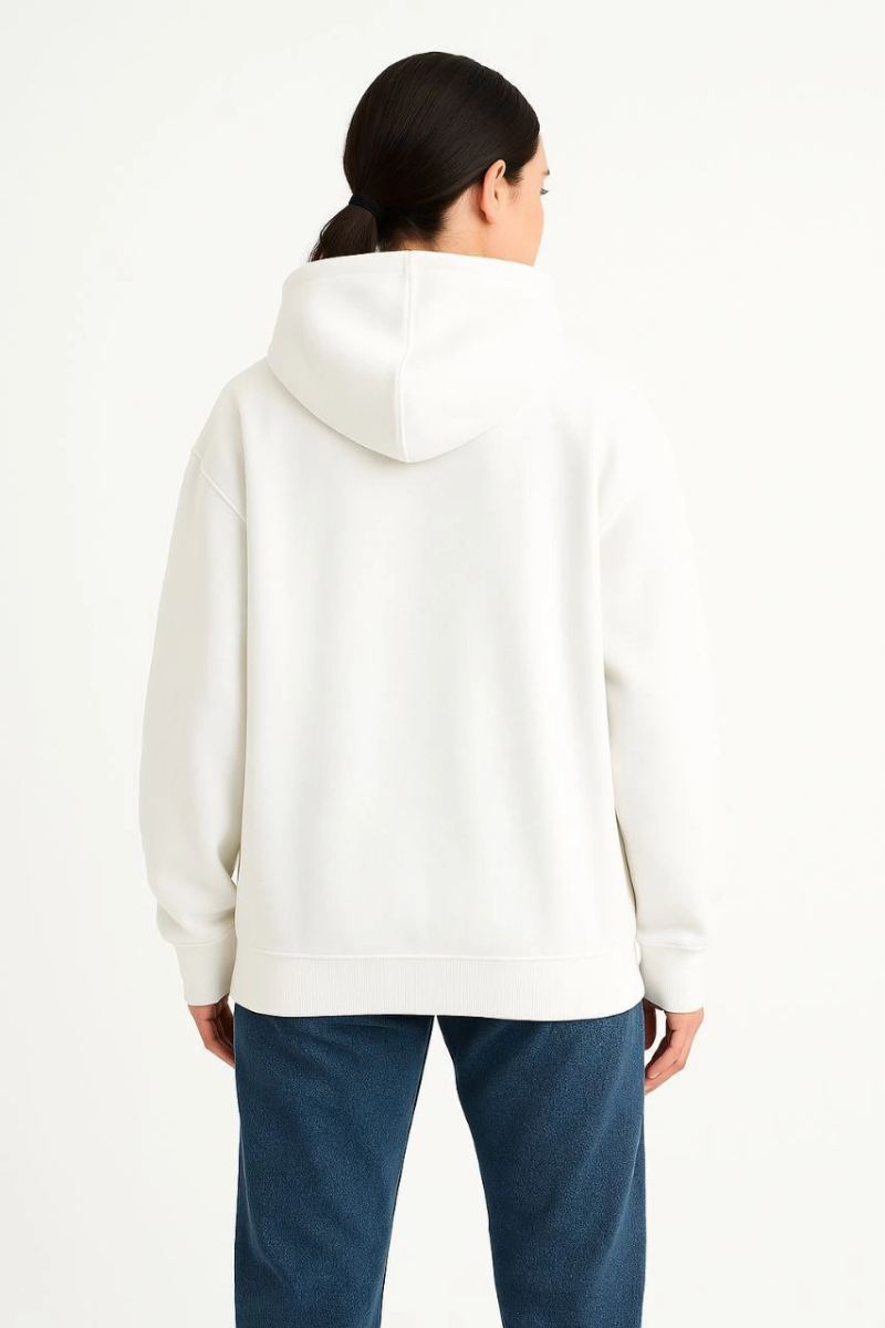 Kadın Samuray Ninja Çift Kapüşonlu Maske Detaylı 3 İplik Hoodie - Beyaz