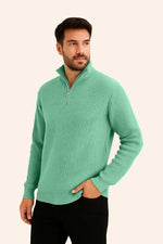 Erkek Fitilli Triko Kazak 2’li Set Mint Yeşili Siyah Kalın Dokuma Pamuklu Regular Fit V