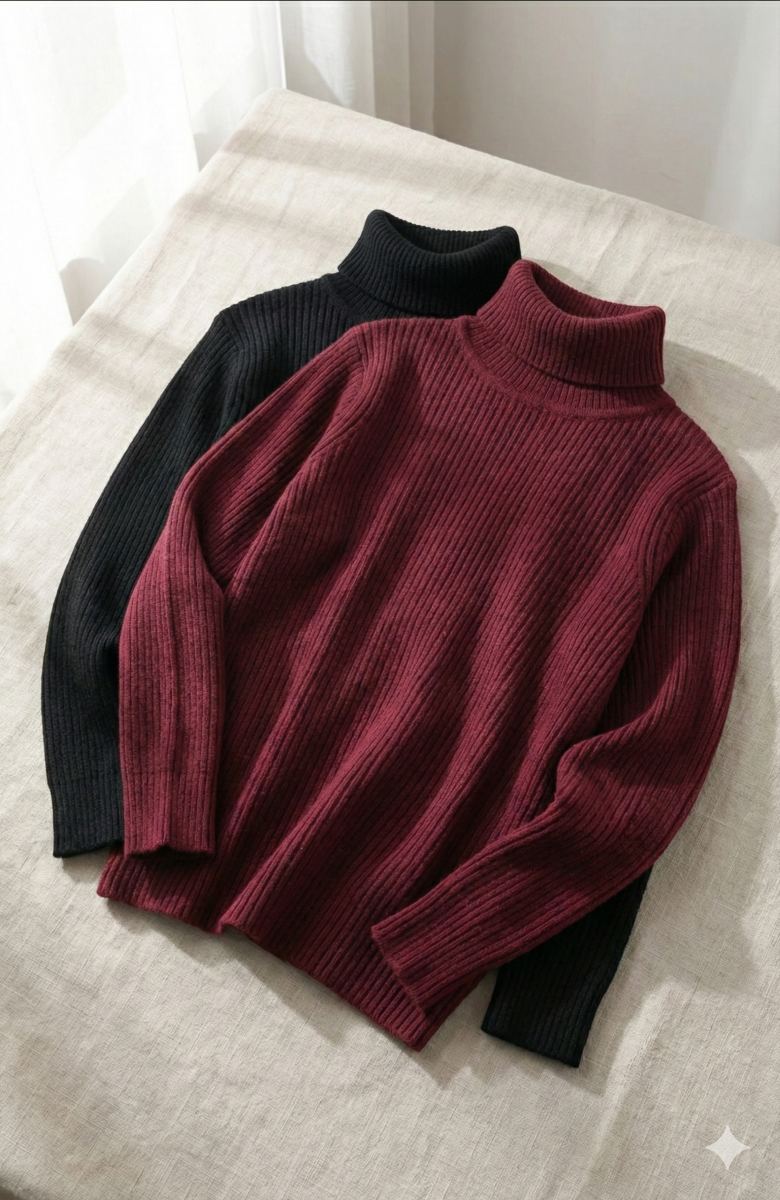 Erkek Kaşkorse Boğazlı Likralı Fitilli Slim Fit Body 2'li Set Siyah-Bordo