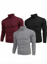 Erkek Kaşkorse Boğazlı Likralı Fitilli Slim Fit Body 3'lü Set Siyah-Bordo-Gri
