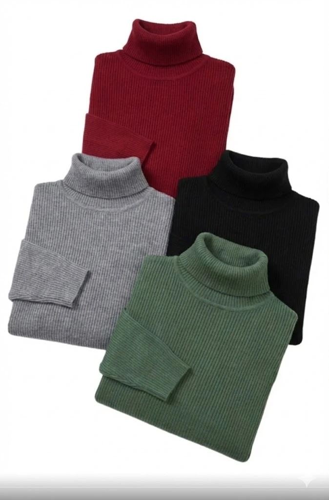 Erkek Kaşkorse Boğazlı Likralı Fitilli Slim Fit Body 4'lü Set Siyah-Bordo-Gri-Haki