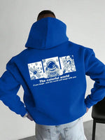 Erkek Baskılı Kapüşonlu Cepli Hoodie 3 İplik Pamuklu Sweatshirt - Saks Mavisi