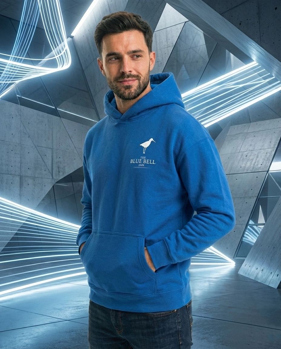 Erkek Baskılı Kapüşonlu Cepli Hoodie 3 İplik Pamuklu Sweatshirt - Saks Mavisii