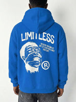 Erkek Baskılı Kapüşonlu Cepli Hoodie 3 İplik Pamuklu Sweatshirt - Saks Mavisi
