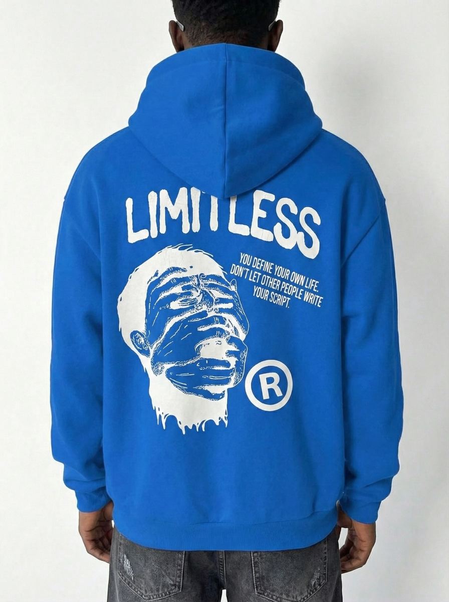 Erkek Baskılı Kapüşonlu Cepli Hoodie 3 İplik Pamuklu Sweatshirt - Saks Mavisi