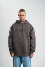 Erkek Nakışlı Kapüşonlu Oversize 3 İplik Pamuklu SweatShirt Hoodie - Füme