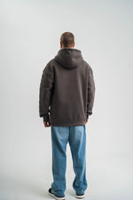 Erkek Nakışlı Kapüşonlu Oversize 3 İplik Pamuklu SweatShirt Hoodie - Füme