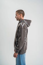 Erkek Baskılı Kapüşonlu Oversize 3 İplik Pamuklu SweatShirt Hoodie - Füme