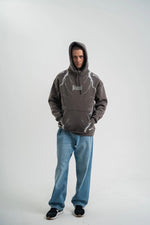 Erkek Baskılı Kapüşonlu Oversize 3 İplik Pamuklu SweatShirt Hoodie - Füme