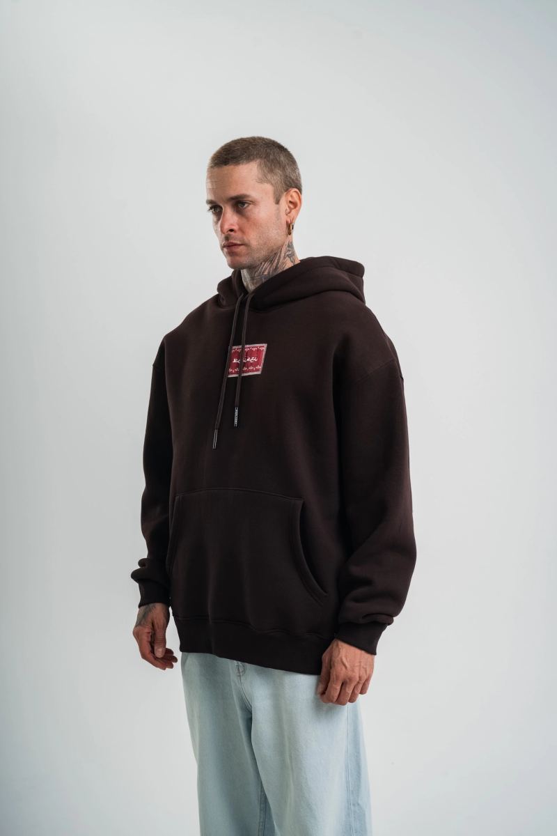 Erkek Nakışlı Kapüşonlu Oversize 3 İplik Pamuklu SweatShirt Hoodie - Siyah