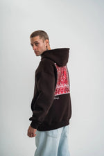 Erkek Nakışlı Kapüşonlu Oversize 3 İplik Pamuklu SweatShirt Hoodie - Siyah