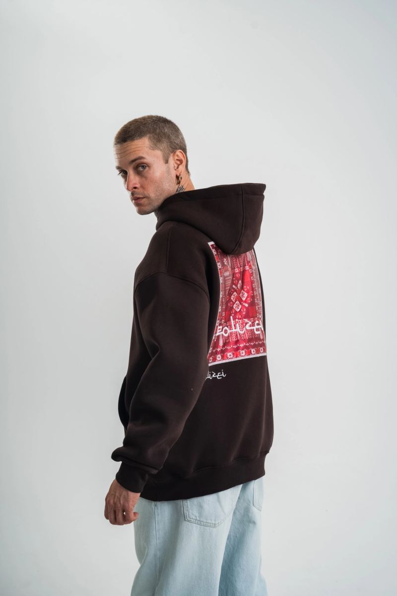 Erkek Nakışlı Kapüşonlu Oversize 3 İplik Pamuklu SweatShirt Hoodie - Siyah