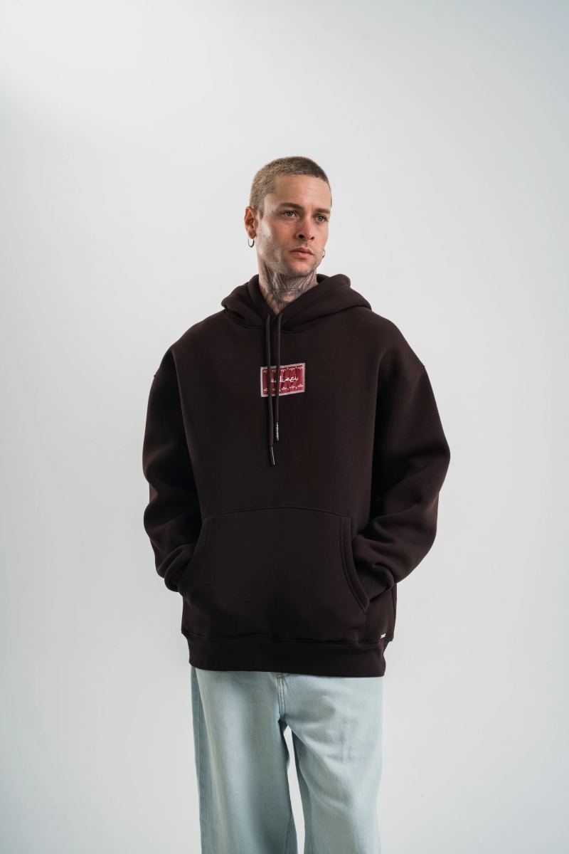 Erkek Nakışlı Kapüşonlu Oversize 3 İplik Pamuklu SweatShirt Hoodie - Siyah